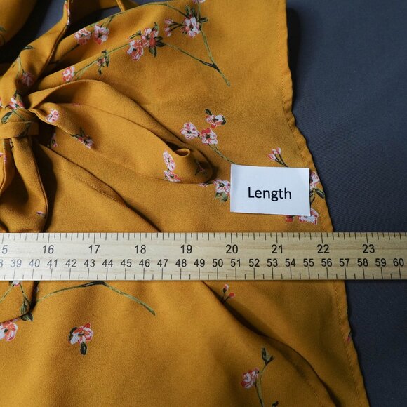 Express Womens Top XS Yellow Floral Sheer Flowy Romantic Coquette Wrap Coastal - Picture 10 of 11